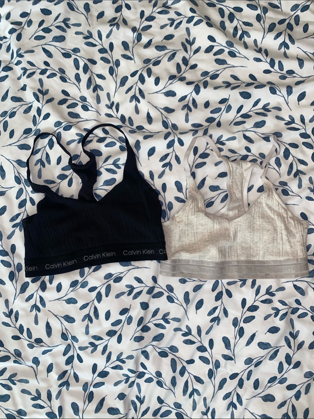 Calvin Klein Black and Oatmeal Ribbed Bralette Set
